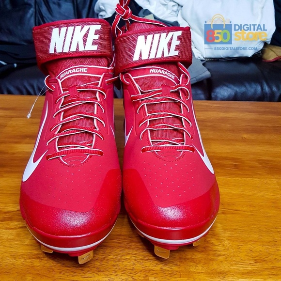 Nike Huarache Pro Mid Metal Baseball Cleats Red - Picture 4 of 7